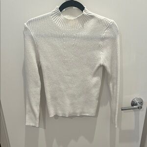 White Ribbed Knit Sweater
